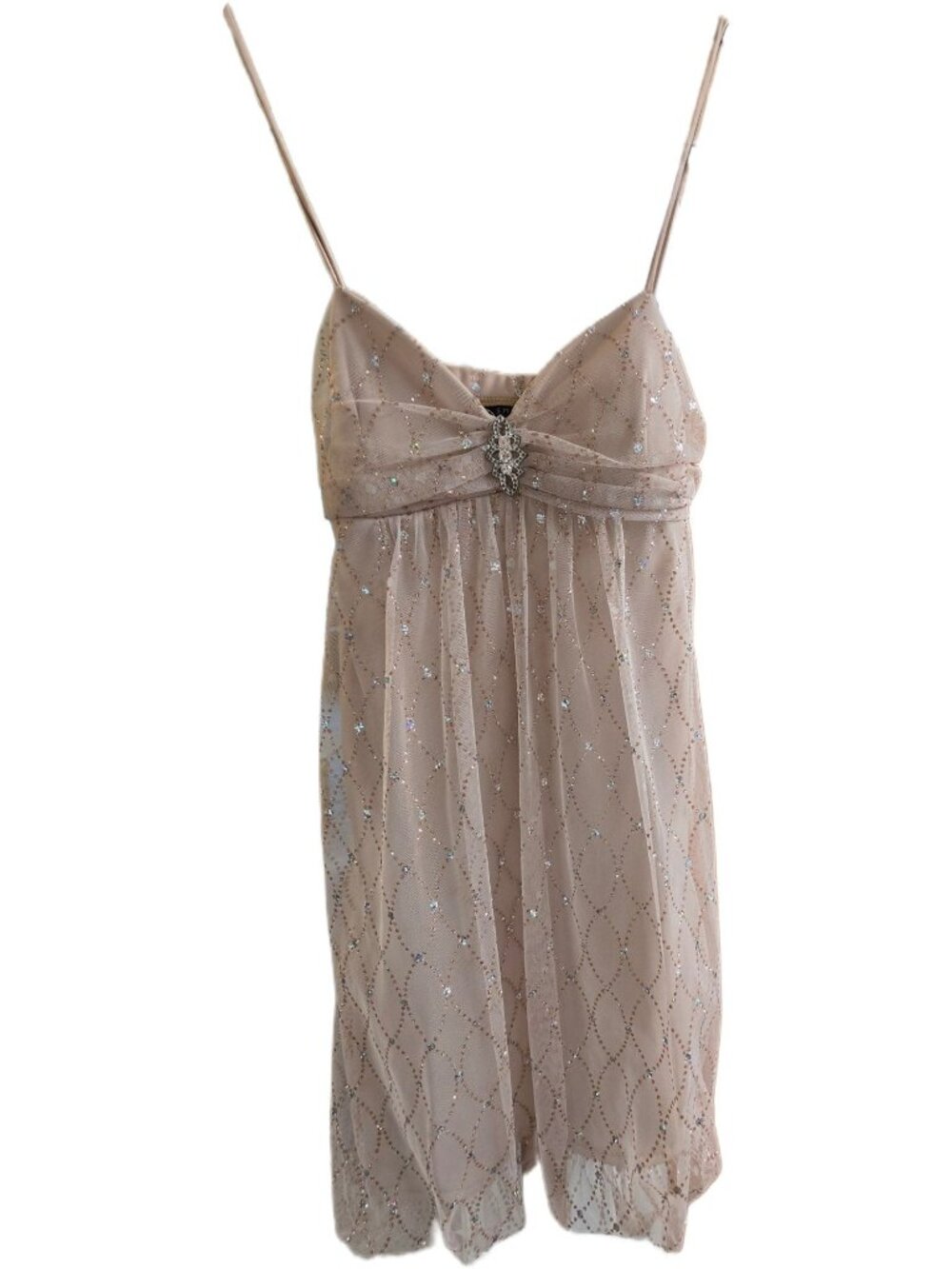 Vintage Y2K B Smart Glitter Mesh Babydoll Dress Tie Back Bubble Hem Fairycore XS